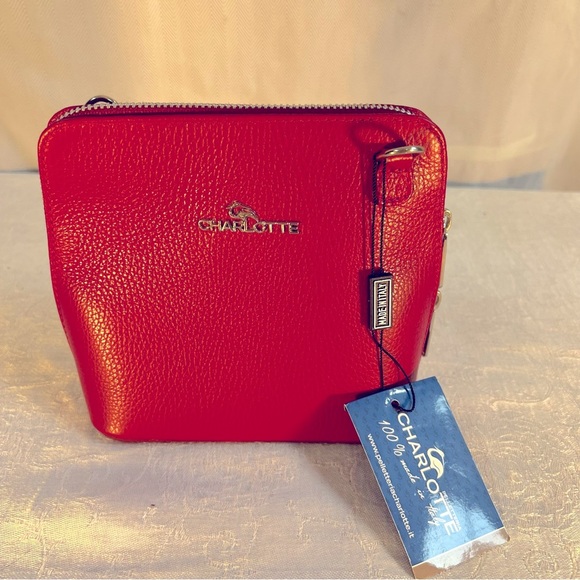 Charlotte Pelletteria Red Pebbled Italian Leather Small Purse Needs Chain - Picture 1 of 7